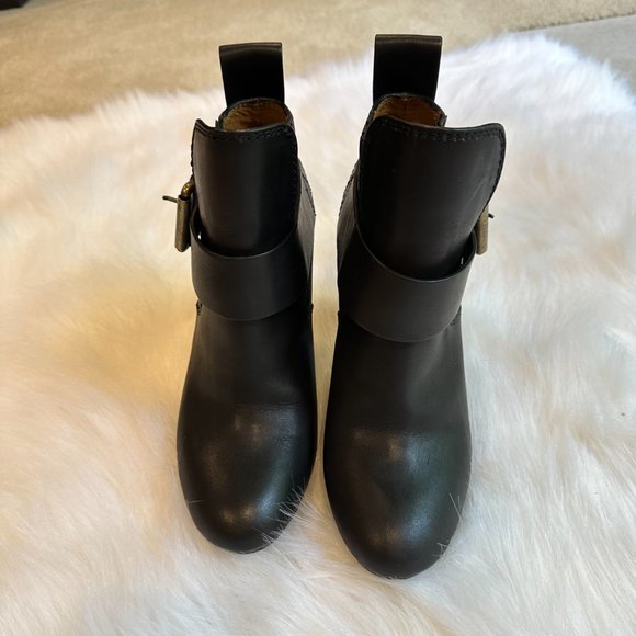 See by Chloe Ankle Boot Cappa Leather Boho Heeled Black Buckle Pull On Sz 6 - Picture 4 of 13